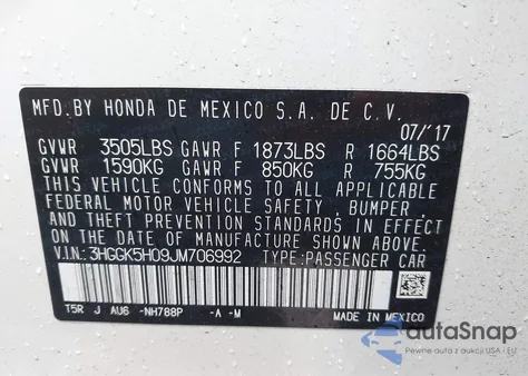 2018 Honda Fit Ex-L z USA, uszkodzony, nr VIN 3HGGK5H09JM706992